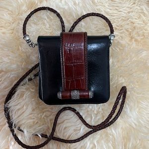 BRIGHTON Black w/Brown Croc Leather Wallet w/Belt Attachment Option
